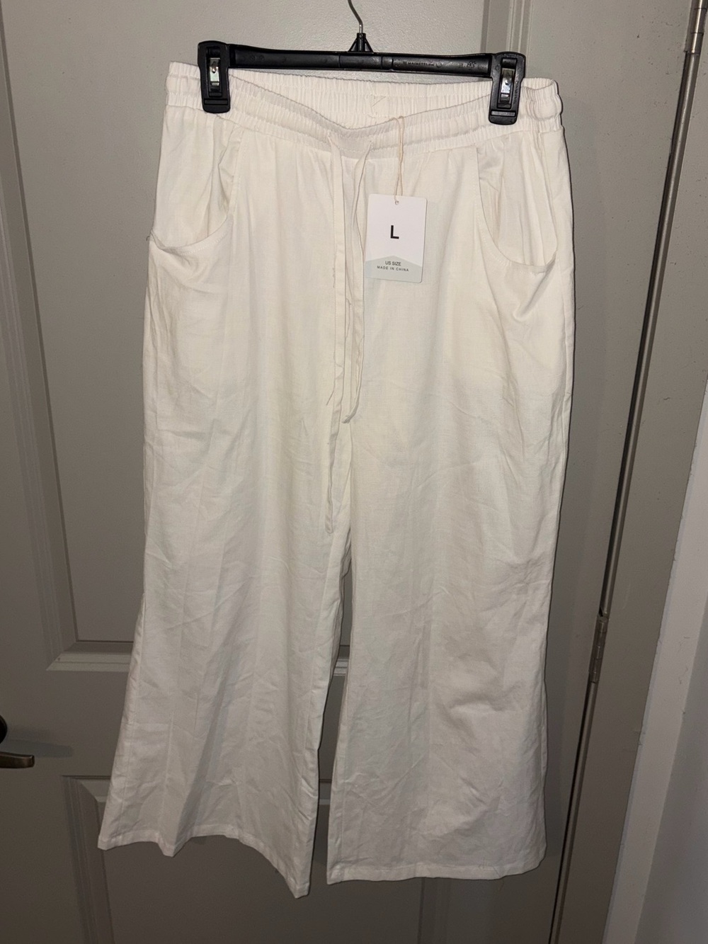 White Wide-Leg Linen Pants